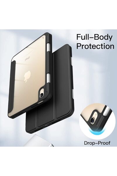 JETech Case for iPad mini (A17 Pro 2024 / mini 6 2021) with Pencil Holder, Clear Back (Black)