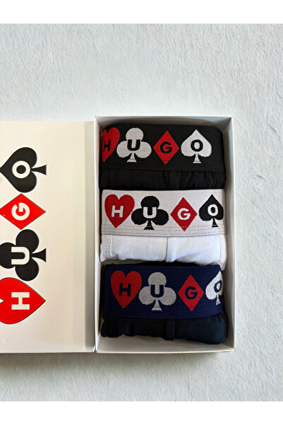 HUGO , Set of boxers with logo waistband - 3 pairs, Black, White