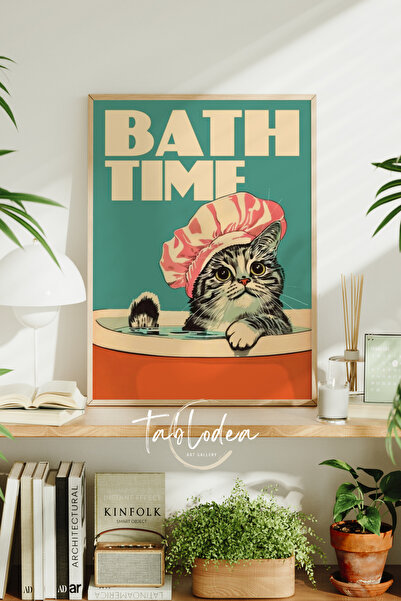tablodea Bath Time Cat Pattern Decor pentru baie și toaletă Poster înrămat Pi...