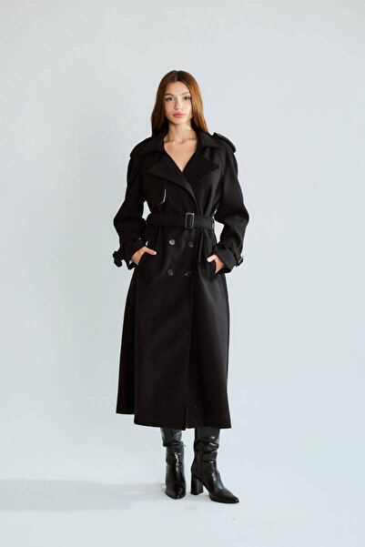 Robin Asimetrik Kesim Detaylı Kaban Siyah