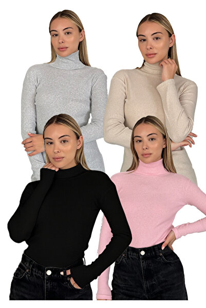 RDK Giyim طقم سترات صوفية برقبة عالية للجنسين مكون من 4 قطع - رمادي، بيج، أسو...