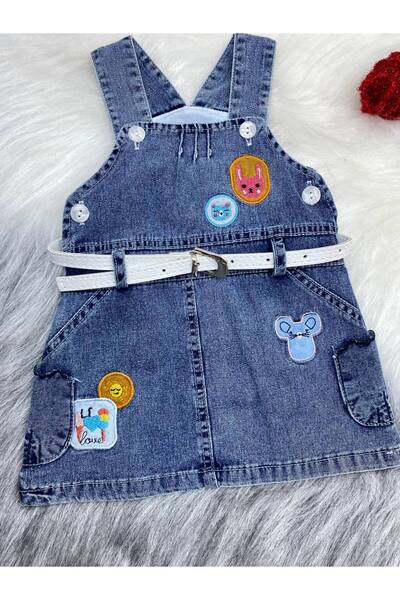 mj kids مطبوع فستان جيليه من الدنيم للفتيات الصغيرات موسمي