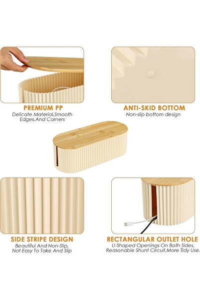 Yelajoy Cable Management Box with Bamboo Cover 12.6×5.4×4.4 in — Child & Pet Safe, Dust-Resistan