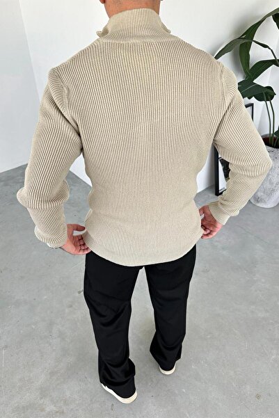 HAFKAGİYİM Πλεκτό πουλόβερ με φερμουάρ σε μπεζ χρώμα