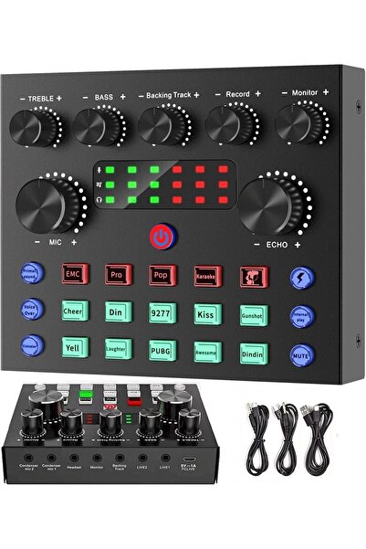 LinJie V8S Live Sound Card Mini Sound Mixer Portable Audio Mixer Voice Changer