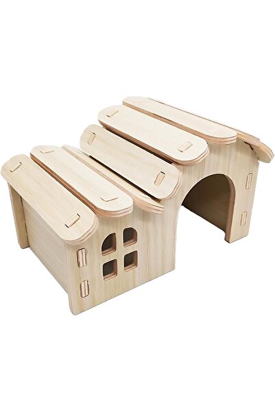 007 مخبأ خشبي للهامستر - بيت ونفق للحيوانات الأليفة الصغيرة (16×13×12 سم)