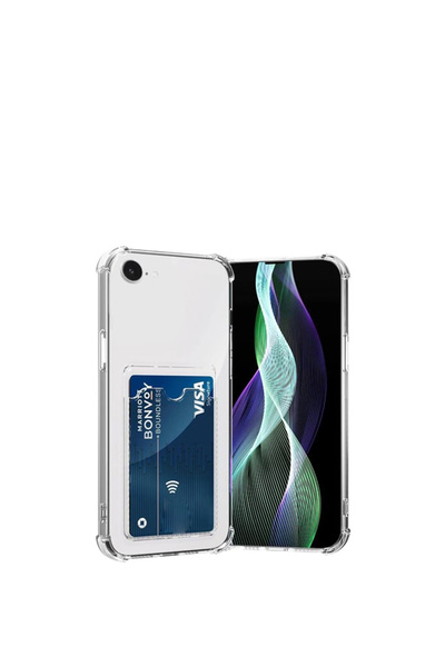 bewn iPhone XR Uyumlu Kartlıklı Cüzdan Şeffaf Kenar Korumalı Köşeleri Tank Te...