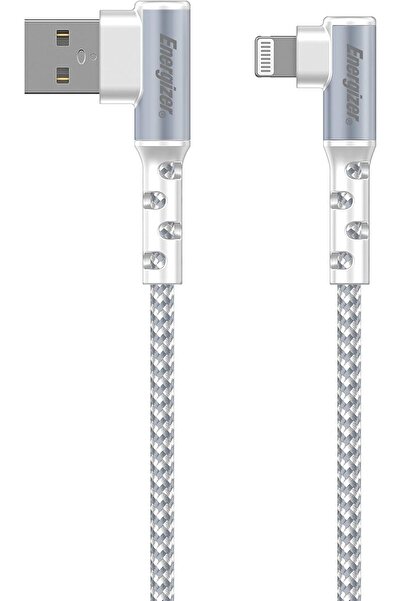 Energizer كابل شحن سريع مضفر بزاوية 90 درجة، معتمد من MFi، بطول 6.2 قدم، أبيض