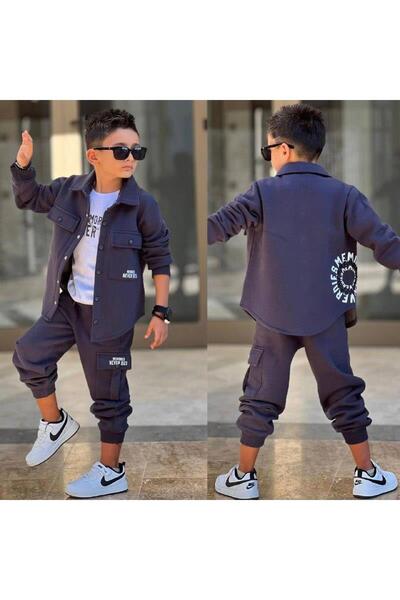 RAPAPA Boys Fleece-Lined 3-Piece Sports Set – Printed T-Shirts, Jackets and Sweatpants 43119 F