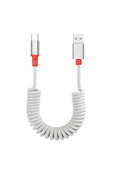 007 كابل شحن زنبركي قابل للتمدد من USB إلى Type-C، متوافق مع الهواتف مقاس 16/...