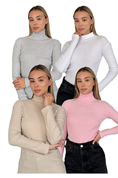 RDK Giyim Σετ 4 τεμαχίων πουλόβερ με ζιβάγκο από βαμβάκι Unisex - Γκρι Λευκό ...