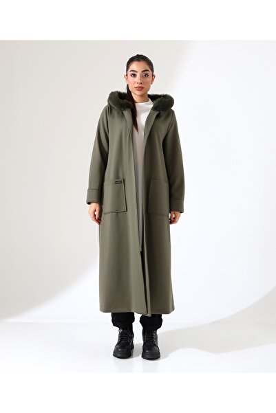 Fi'l Arz Fashion Women's Hooded Fur Tie-Up Long Cardigan