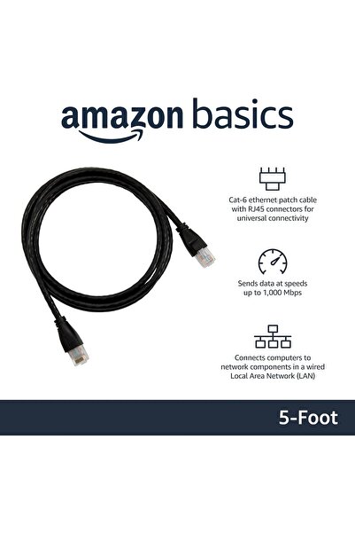 Amazon basics RJ45 Cat-6 Ethernet Cable Pack - 5-Foot (Pack of 5)