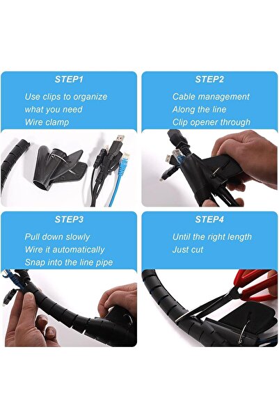 Generic Meking Tech Spiral Wrap Tube 5m Flexible Cuttable Cable Organizer for TV & Computer Wires (22mm, Bla