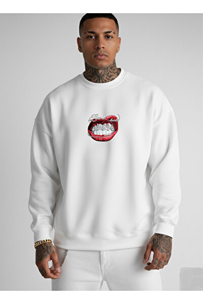 LORVEX Swea oversize unisex cu gât rotund tricou LOVE HUSTS imprimat