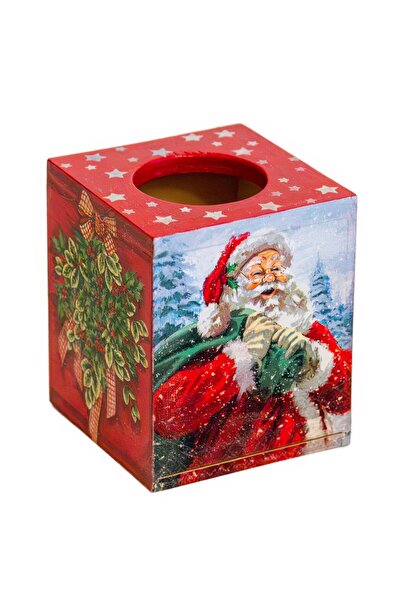 Kumiko Art Red napkin box decorated with Santa Claus, 12.5x12.5x15 cm