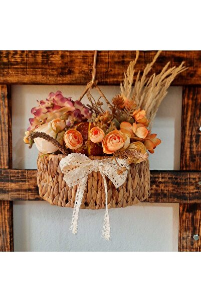 Lotus Hediye Hasır Ortancalı Beyaz Dantelli Kapı Süsü-Çelenk-Duvar Dekorasyon-Kış Bahçesi