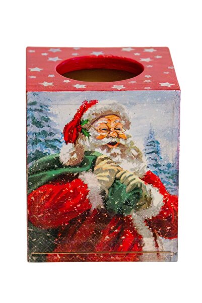 Kumiko Art Red napkin box decorated with Santa Claus, 12.5x12.5x15 cm