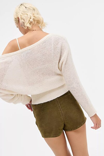 september island Rachel Khaki Corded Fabric Super Mini Short Skirt with Velvet Belt Detail