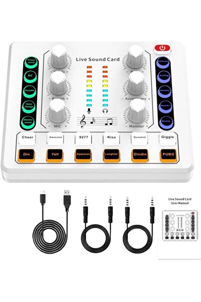 Generic M8 Mini Bluetooth Live Sound Card Portable Audio Mixer Board (White)
