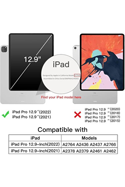 JETech Case for iPad Pro 12.9-Inch (2022/2021, 6th/5th Gen) - Black