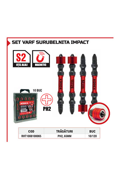 Rodex Set Varf Surubelnita Impact, 10 Bucati, (Bts1065), RHT1008100065 (120)