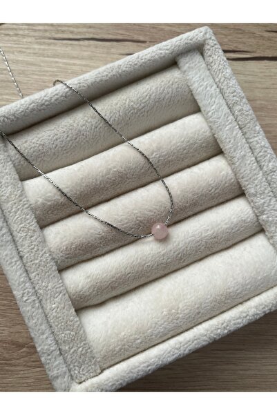 Pel Design قلادة من حجر الكوارتز الوردي اللون الفضي مصنوعة يدويًا