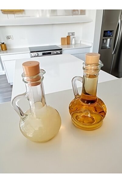 Paşabahçe İbrik yağdanlık Bambu mantar kapaklı şık yemek masası yağdanlık sirkelik cam yağ şişesi 260cc 2 ad