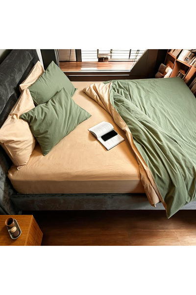 MundoLindo Set de lenjerie de pat dublu 6 piese 100% bumbac natural spălat ve...