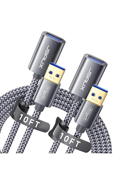 jsaux كابل تمديد USB 3.0 A (ذكر إلى أنثى) مضفر بطول 3 أمتار - رمادي