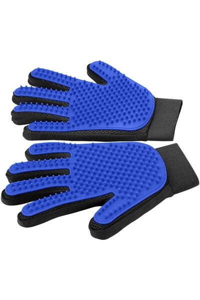 RELAXY Pet Grooming Glove Enhanced Five Finger Design - Perfect for Dog & Cat- 2 Pair (BLUE)