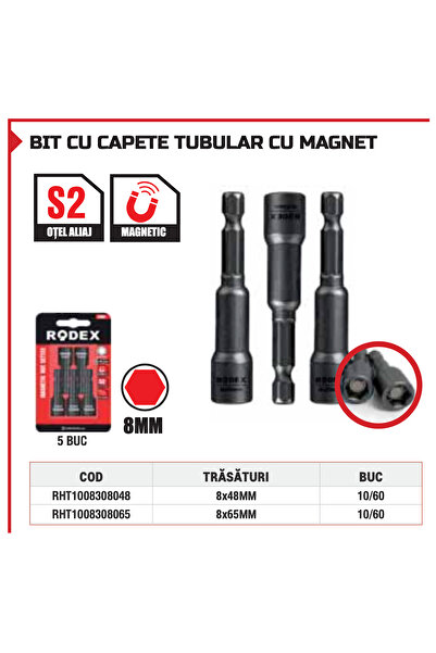 Rodex Set De Surubelnite Magnetice 8*48Mm 5 Buc/Blister Dublu (Btc8048), RHT1...