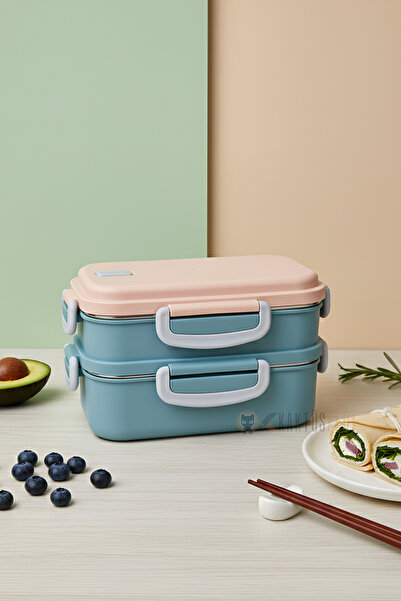 KaktüsKedi 2 Tier Aurora Stainless Steel Leakproof Food Container - Food Carrying and Storage Box Turquoise