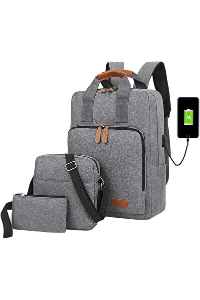 NALACAL Men's Laptop Backpack 3-Piece Set — Large Capacity USB Charging Port, Multi-pocket Casual Travel &