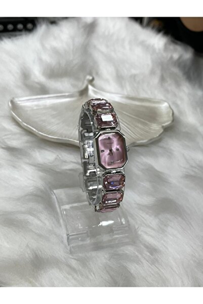 shop Pembe Elmas Taş İşlemeli Gümüş Kordonlu Kadın Kol Saati