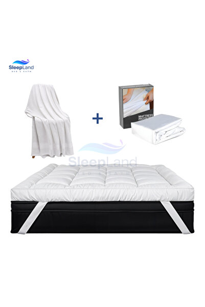 SLEEPLAND بكج لباد فندقي مقاس 200×140 سم ارتفاع 14 سم + واقي مرتبة مقاس 200×1...