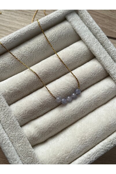 Pel Design Minimal Tanzanite Stone Gold Color Steel Necklace Handmade