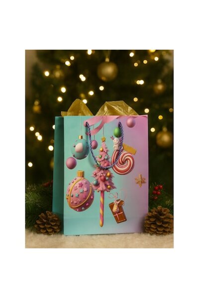 OEM Pungă cadou de Crăciun, Design festiv premium, Temă dulciuri, Carton, 32 ...
