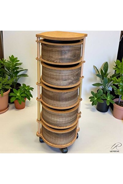 Ar Armese Tekerlekli Ahşap Sebzelik 5 katlı Dayanıklı MDF Gövde, Naturel UV B...