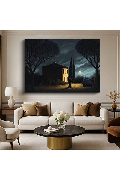 GülsenArt René Magritte Gece Evi Sürrealist Mimari Resmi Kanvas Tablo Duvar T...