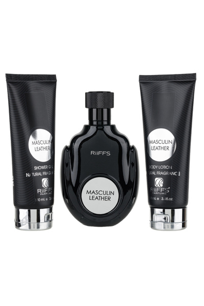 Riiffs PERFUMES Riiffs Masculin Leather Gift Set - 100ml eau de parfum, 100ml shower gel, 100ml body lotion