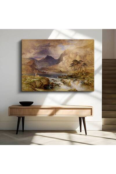 GülsenArt Τζ.Μ.Γ. Πίνακας ζωγραφικής σε καμβά με θέμα το ορεινό τοπίο με ελάφ...