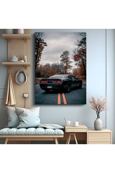 Generic Brand Dodge Challenger Autumn Road Tablou pe pânză American Muscle Ca...