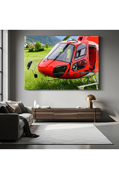 TosbArt Kırmızı Helikopter Doğa Havacılık Kanvas Tablo Teknolojisi Rotor Tablo