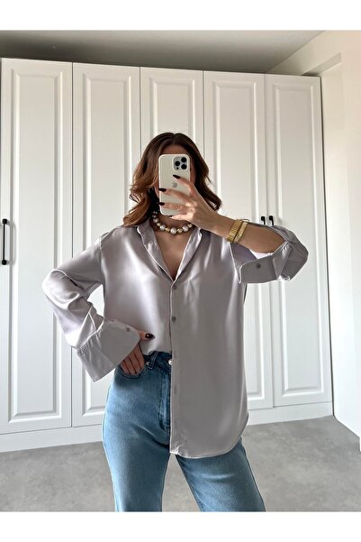 boutiquemery Gri Basic Saten Gömlek