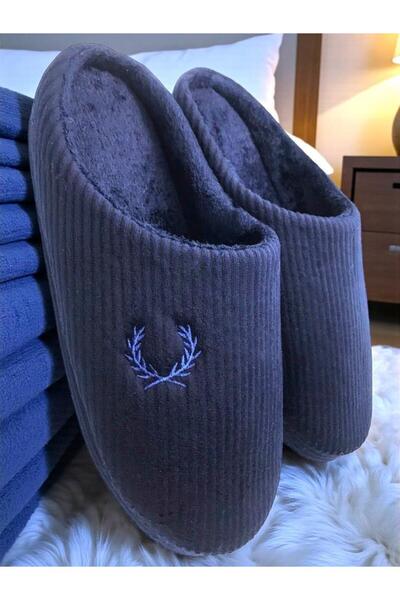 MARKABONİ Men's Navy Blue House Slippers Soundproof Soft Comfortable Wool Slippers with Soft Insole