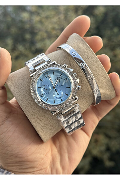 Tulpar Bileklik Hediyeli Özel Kutusunda Zirkon Taşlı Kadın Kol Saati Gümüş Renk