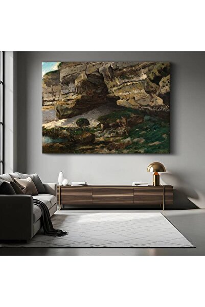 GülsenArt Gustave Courbet Rocks Deer Nature Picture Canvas Painting Wall Pain...