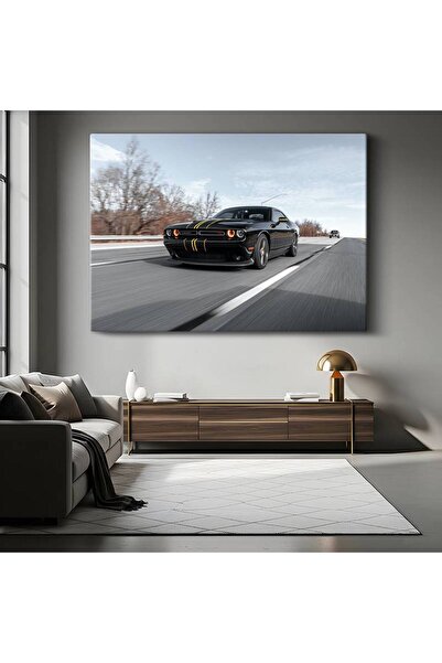 GülsenArt Dodge Challenger Tablou pe pânză cu două mașini galbene, pictură am...