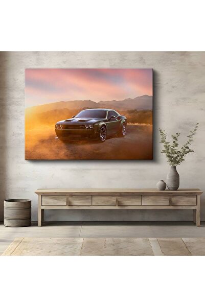 GülsenArt Dodge Challenger Apus de soare Pictură pe pânză americană Muscle Ca...